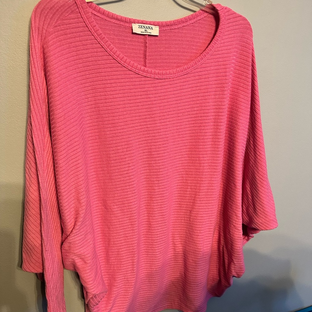 Zenana Outfitters PinkRibbed Doleman Knut Top XL